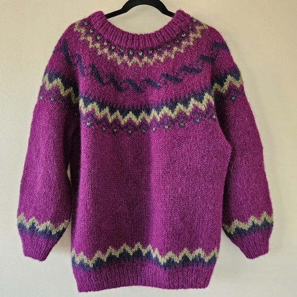 Fair Isle handmade crewneck long sleeve wool sweater women's size M/L - Picture 1 of 16